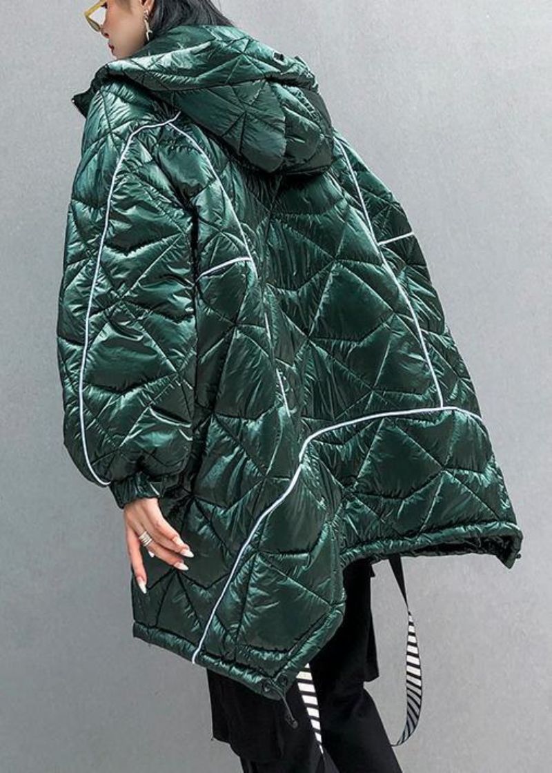 Fijne Oversized Winterjas Groene Parka Met Capuchon En Ritssluiting Voor Dames - Groen