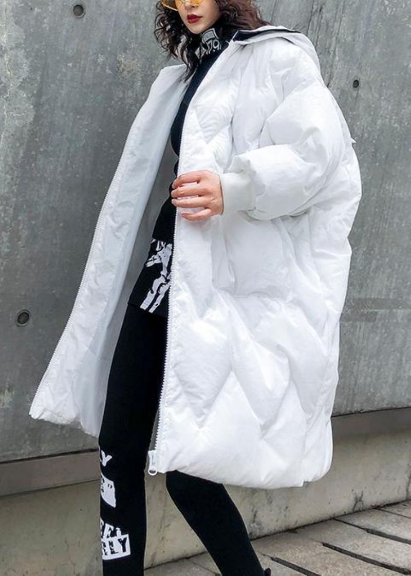 Fijne Oversized Winterjassen Parka's Met Ritssluiting En Capuchon Voor Dames - Zwart