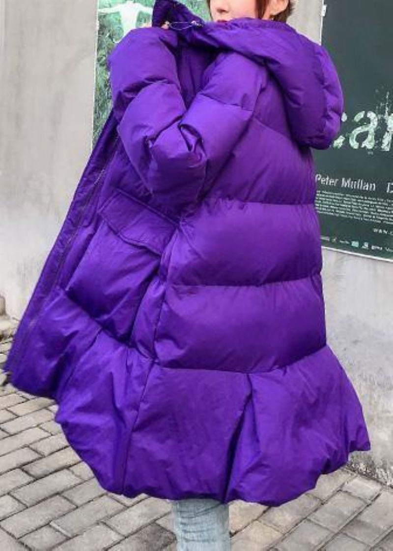 Fijne Paarse Overjas Oversized Jassen Winterjassen Met Capuchon - Paars