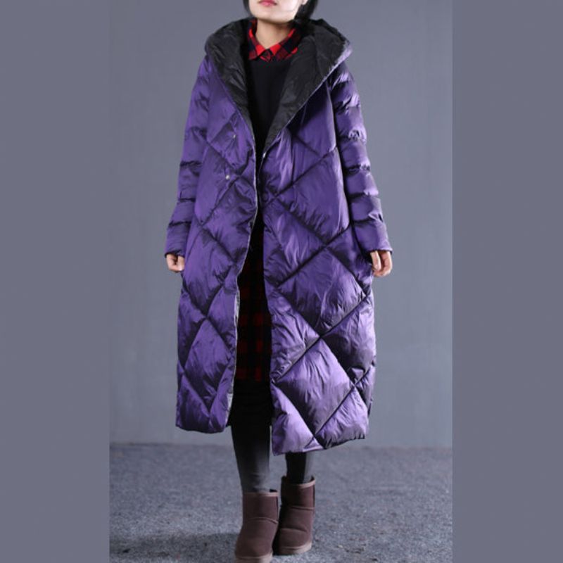 Fijne Paarse Winter Oversized Parka Met Capuchon Luxe Katoenen Overjas Met Zakken En Ritssluiting - M/Buste-110Cm