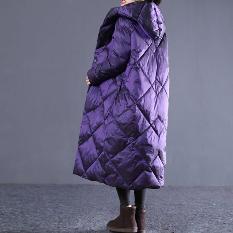 Fijne Paarse Winter Oversized Parka Met Capuchon Luxe Katoenen Overjas Met Zakken En Ritssluiting - M/Buste-110Cm