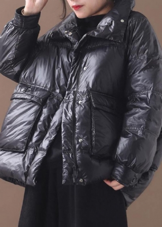 Fijne Plus Size Dames Parka Winterjas Zwarte Opstaande Kraag Warme