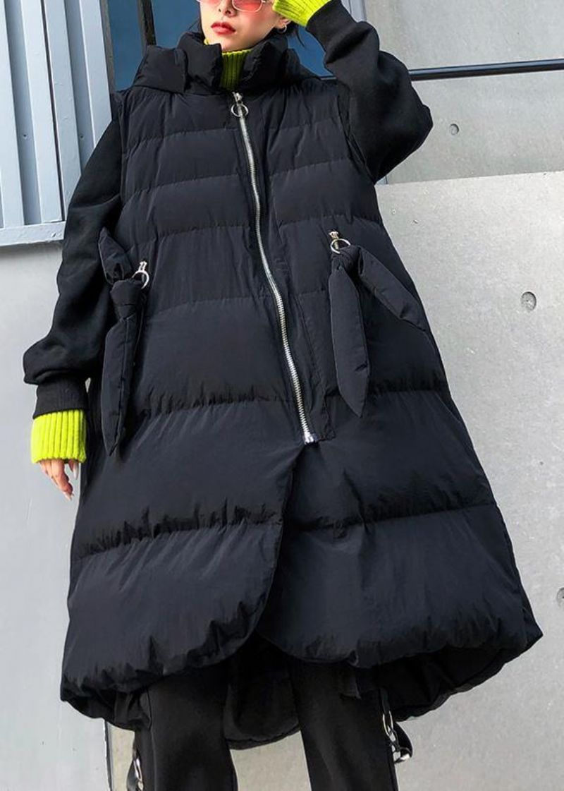 Fijne Plus Size Kleding Winterjas Winterjassen Zwarte Mouwloze Parka's Met Capuchon Voor Dames - Dames donsjacks