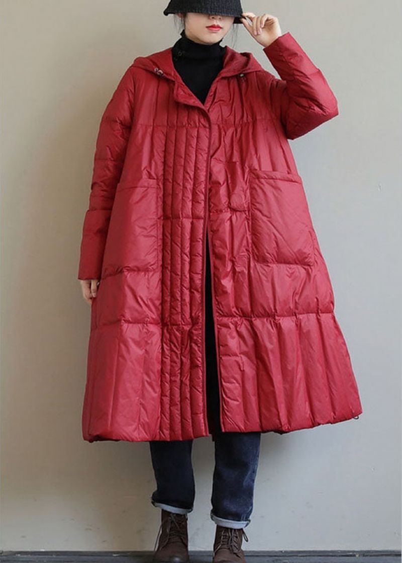 Fijne Rode Circle Winter Duck Down-jas Met Capuchon En Ritssluiting - Rood