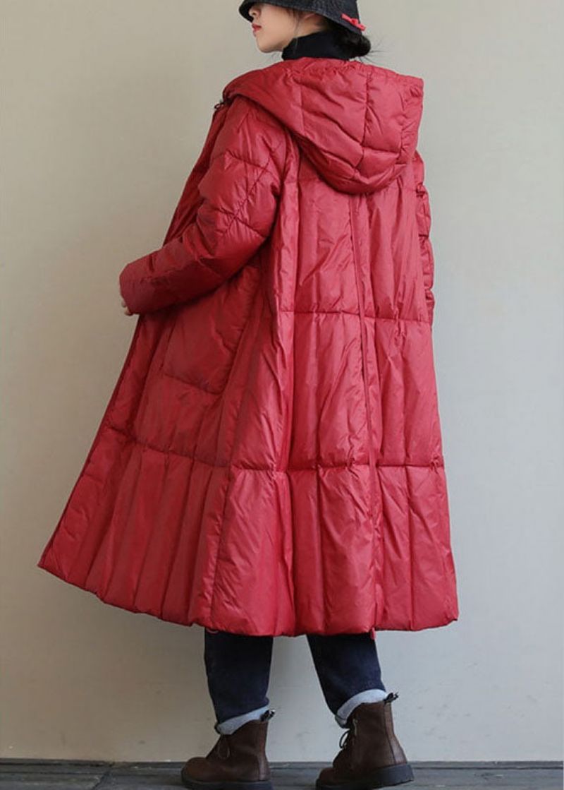 Fijne Rode Circle Winter Duck Down-jas Met Capuchon En Ritssluiting - Rood