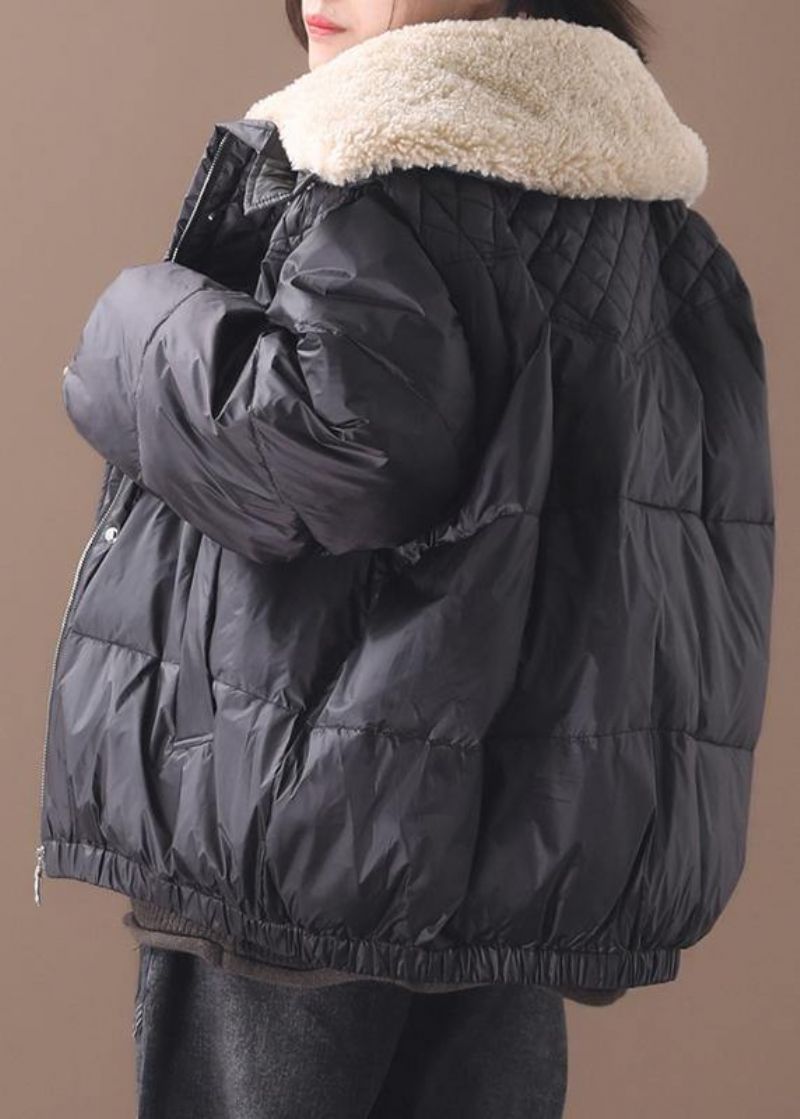 Fijne Trendy Plus Size Winterjas Winterjassen Zwarte Warme Dames Korte Uitloper Met Ritssluiting - Dames donsjacks