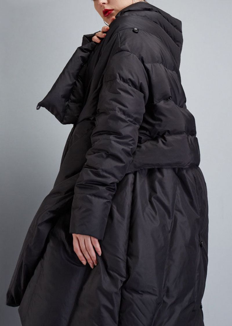 Fijne Zwarte Asymmetrische Mantel Eendendons Winterjassen Winter - Dames donsjacks