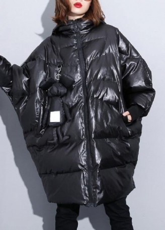 Fijne Zwarte Winteroutwear Plus Size Jassen Overjas Met Capuchon En Ritssluiting