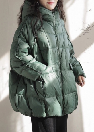 Franse Groene Oversized Zakken Fijne Katoenen Gevulde Parka Jas Winter