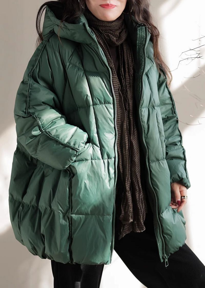 Franse Groene Oversized Zakken Fijne Katoenen Gevulde Parka Jas Winter - Dames donsjacks