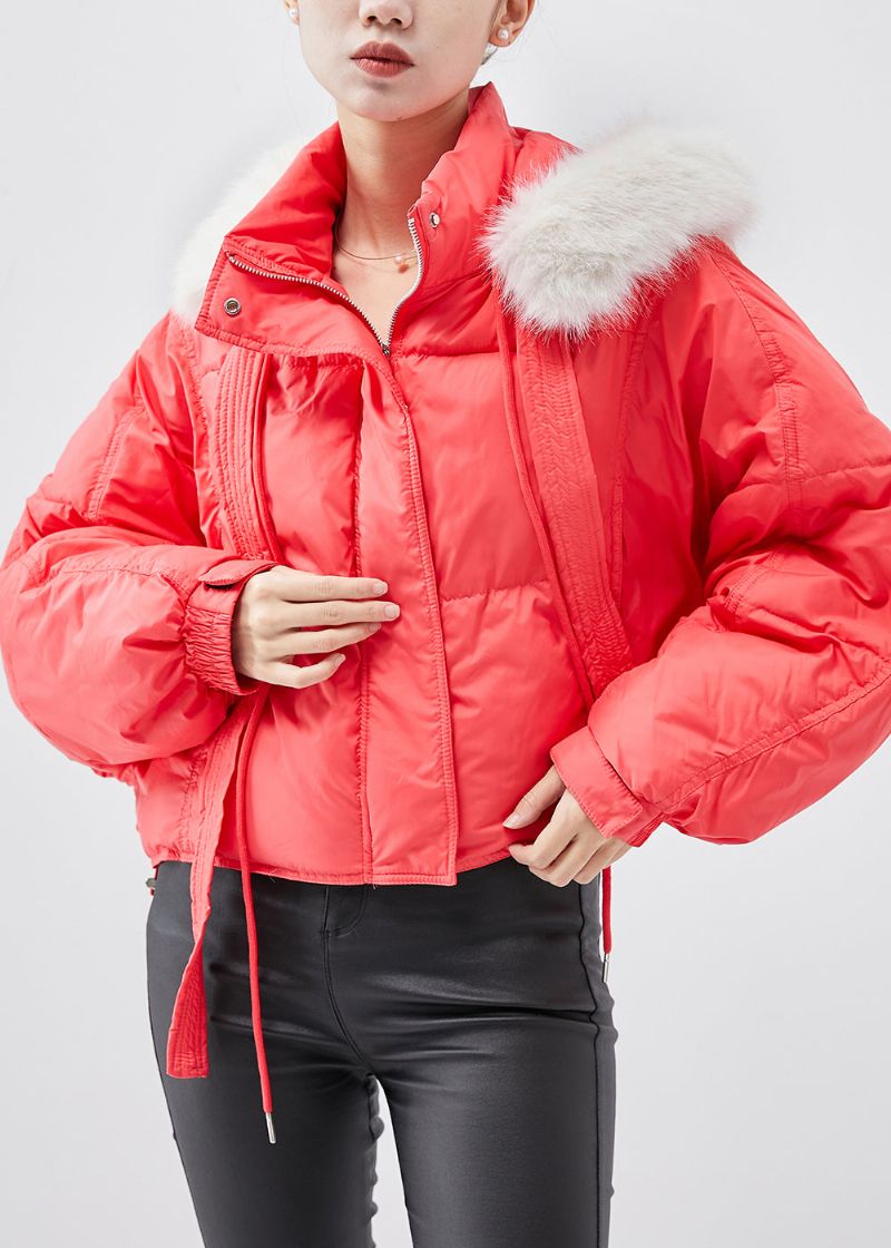 Franse Rode Oversized Parka-jas Met Fijne Katoenvulling En Capuchon Winter