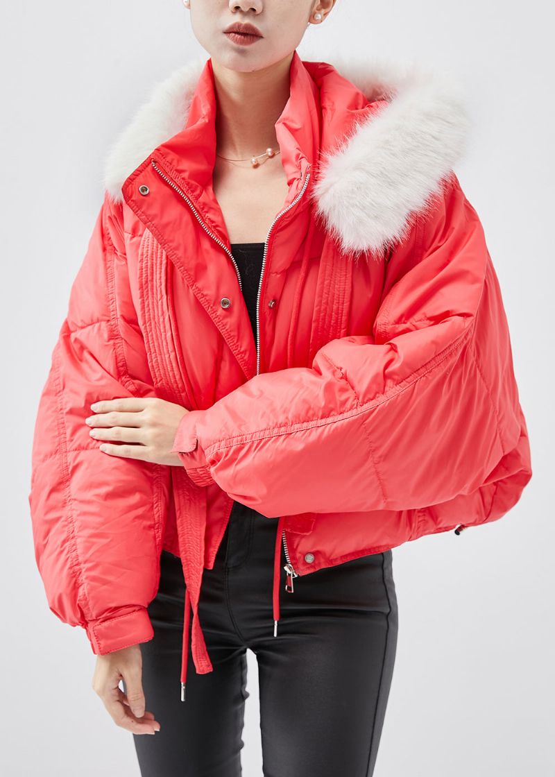 Franse Rode Oversized Parka-jas Met Fijne Katoenvulling En Capuchon Winter - Dames donsjacks