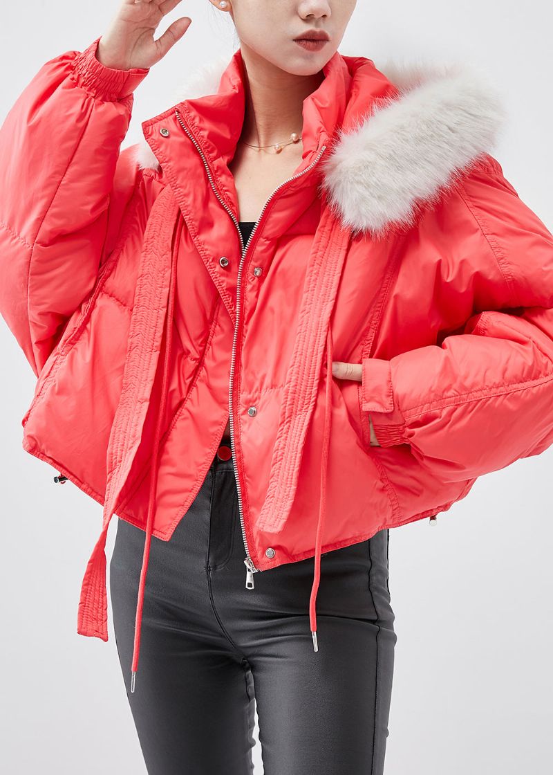 Franse Rode Oversized Parka-jas Met Fijne Katoenvulling En Capuchon Winter - Dames donsjacks