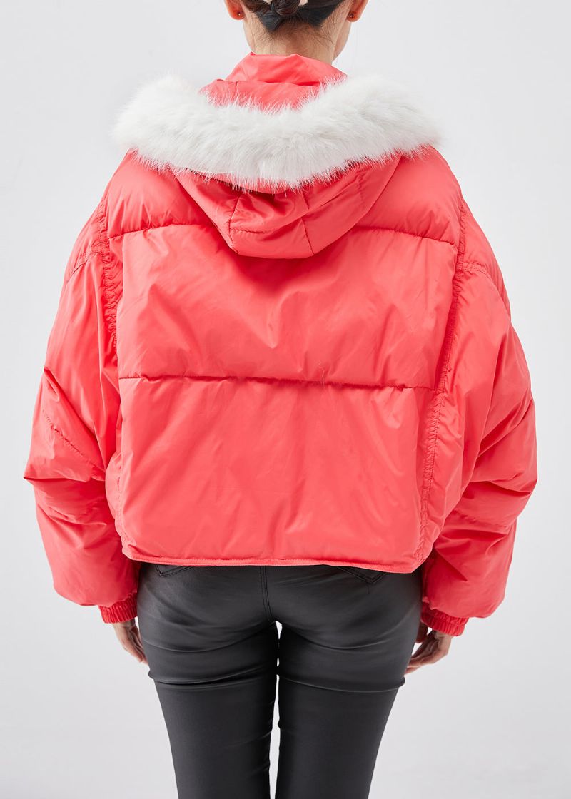 Franse Rode Oversized Parka-jas Met Fijne Katoenvulling En Capuchon Winter - Dames donsjacks