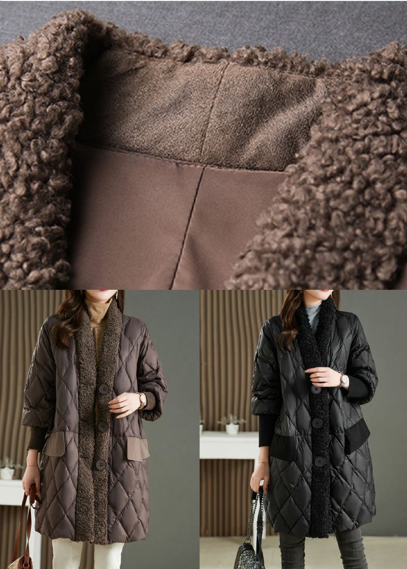 Franse Zwarte Zakken Teddy Namaakbont Patchwork Eendendons Parka Winter - Dames donsjacks