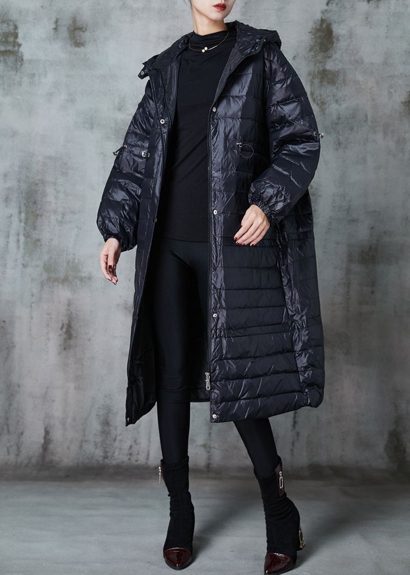 Getailleerd Zwart Trekkoord Patchwork Eendendons Pufferjack Winter - Dames donsjacks