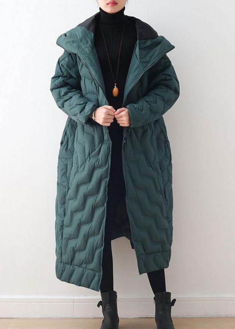 Groene Donsjas Winter Oversized Winterjas Met Capuchon Asymmetrisch Warme Winteroutwear