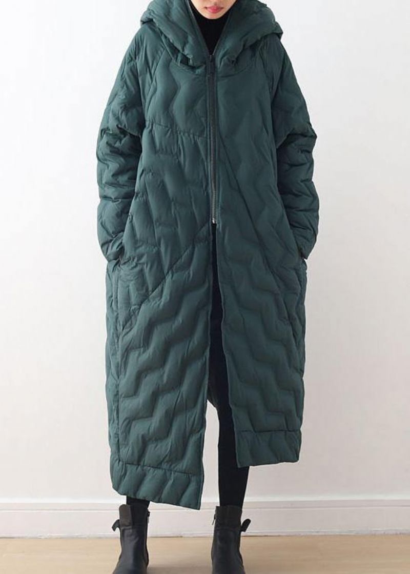 Groene Donsjas Winter Oversized Winterjas Met Capuchon Asymmetrisch Warme Winteroutwear - Geel