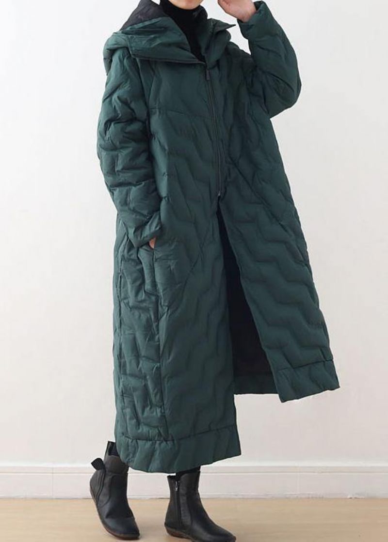 Groene Donsjas Winter Oversized Winterjas Met Capuchon Asymmetrisch Warme Winteroutwear - Geel