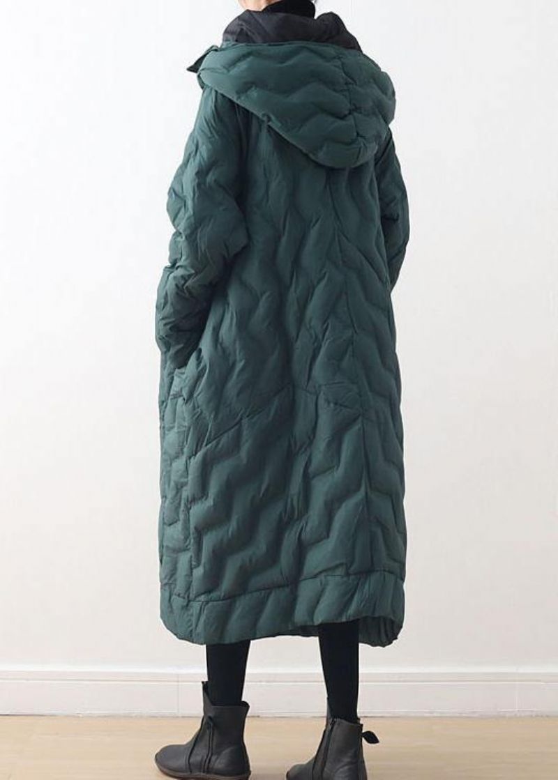 Groene Donsjas Winter Oversized Winterjas Met Capuchon Asymmetrisch Warme Winteroutwear - Geel