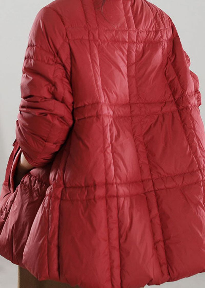 Handgemaakte Rode V-hals Stropdas Taille Duck Down Jas Winter - Rood