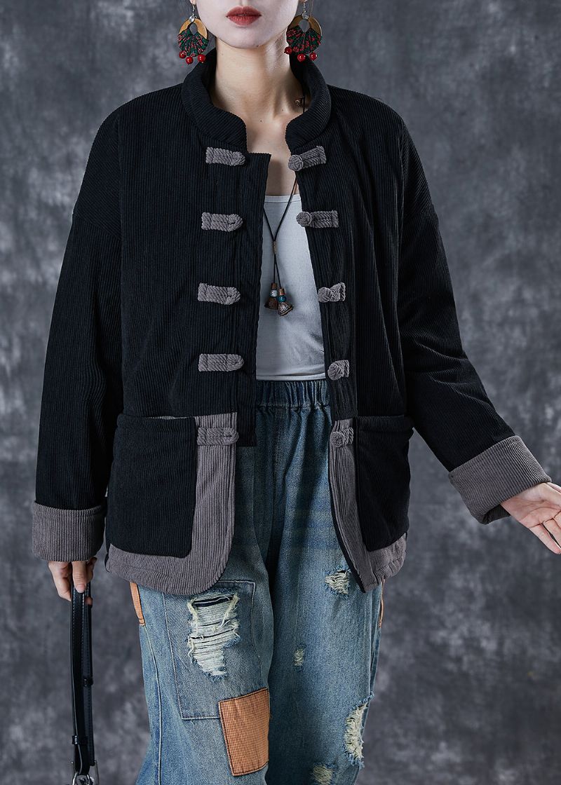 Handgemaakte Zwarte Oversized Patchwork Fijne Katoenen Gevulde Parka's Winter - Dames donsjacks