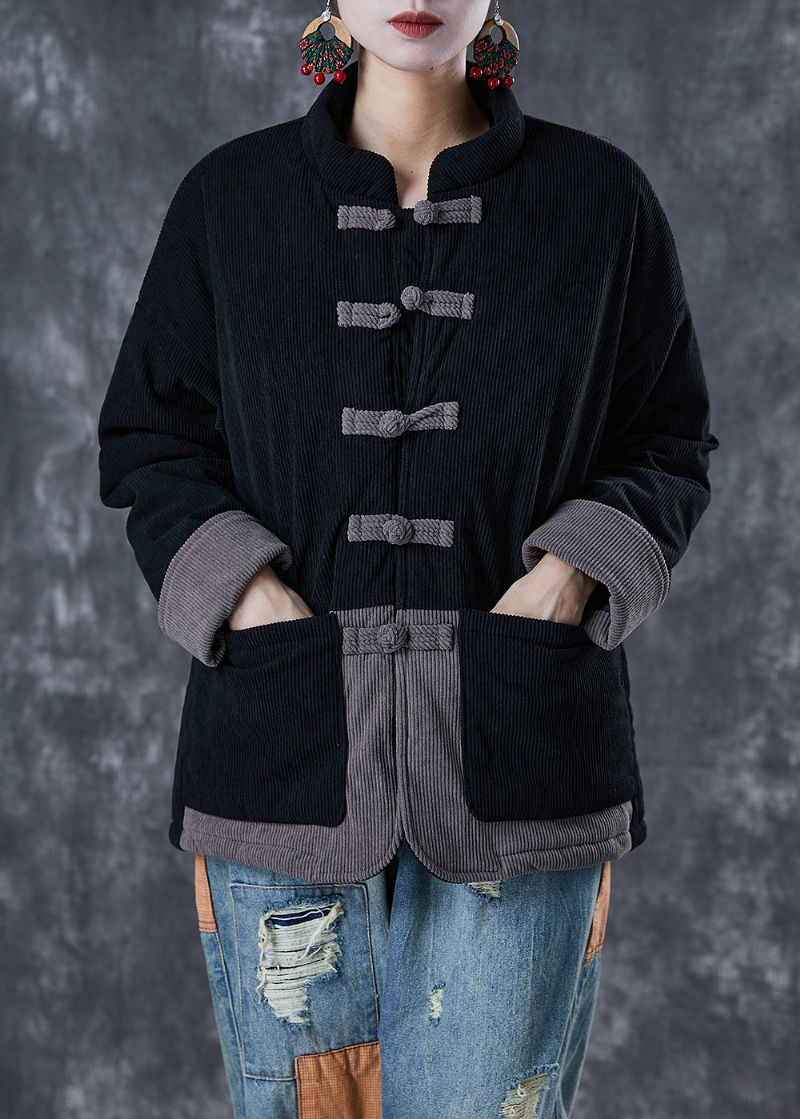 Handgemaakte Zwarte Oversized Patchwork Fijne Katoenen Gevulde Parka's Winter - Dames donsjacks