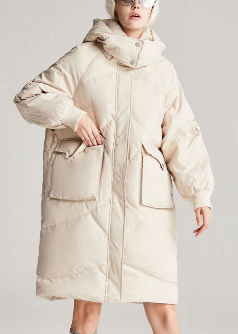 Heet Beige Dikke Fijne Winter Eendendons Winterjassen Met Ritssluiting - Geel