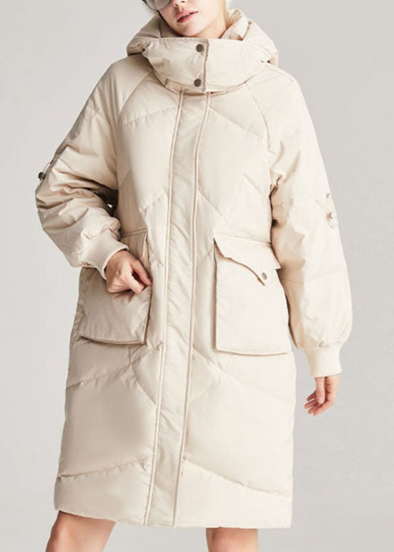 Heet Beige Dikke Fijne Winter Eendendons Winterjassen Met Ritssluiting - Geel