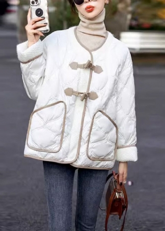 Italiaans Beige O-hals Geruite Patchwork Zakken Knop Parka Winter