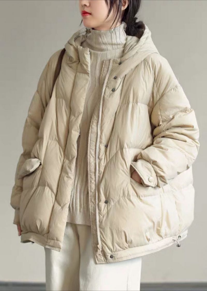 Italiaans Beige Oversized Eendendonsjack Met Ritssluiting In De Winter - Beige