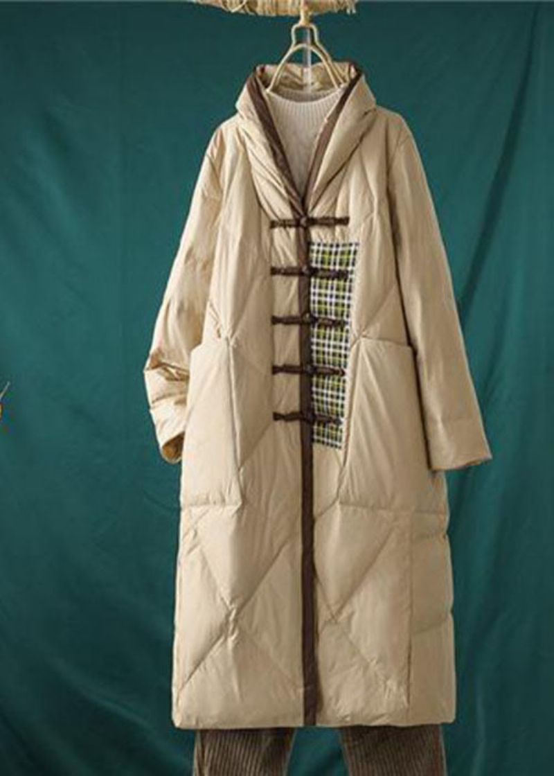 Italiaanse Chocolade Mandarijn Kraag Oversized Patchwork Eendendons Pufferjack Winter - Dames donsjacks