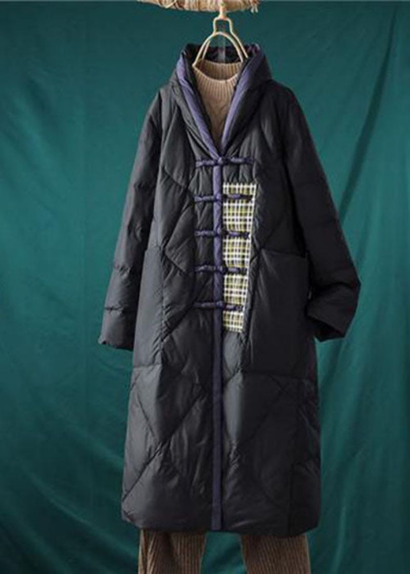 Italiaanse Chocolade Mandarijn Kraag Oversized Patchwork Eendendons Pufferjack Winter - Dames donsjacks