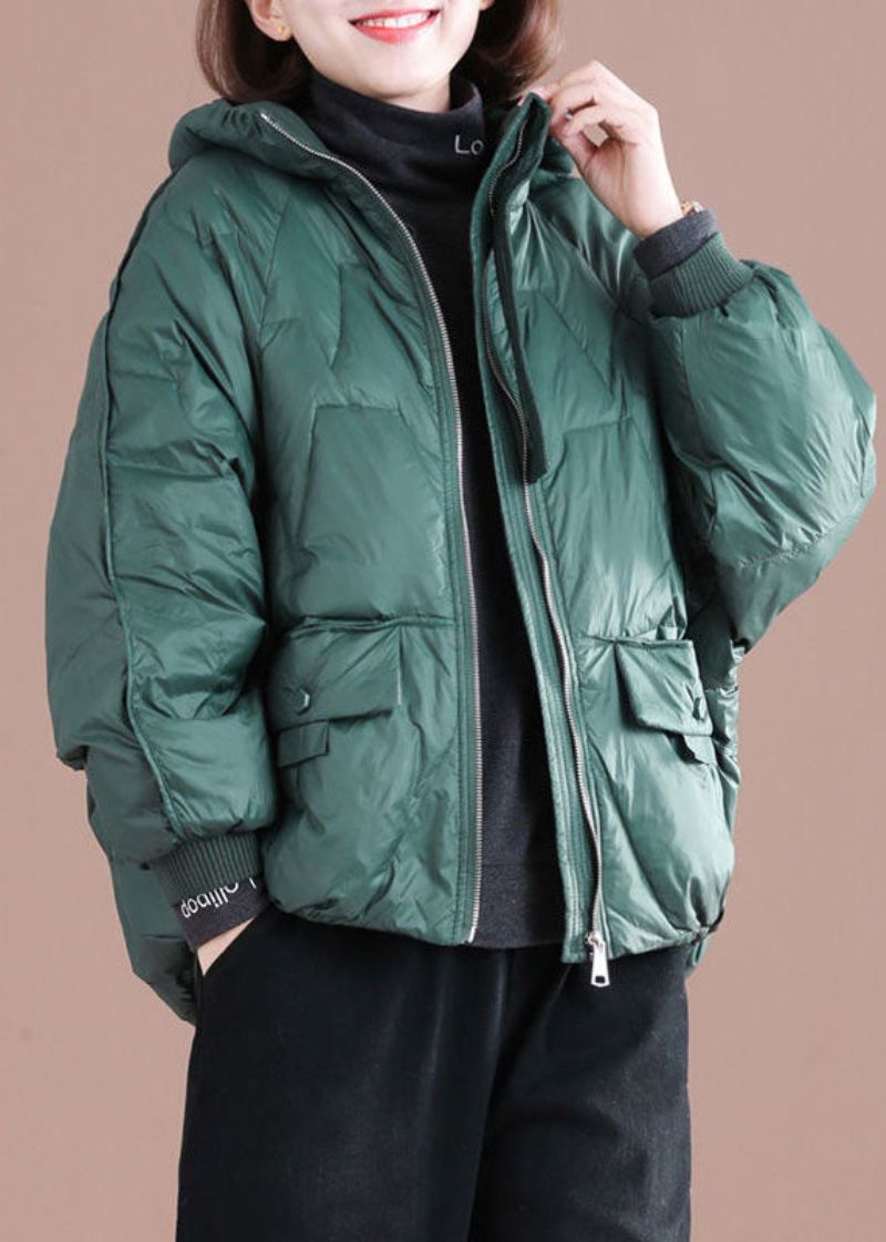 Italiaanse Groene Oversized Eendendonsjas Met Capuchon Winter