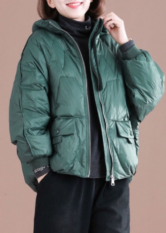 Italiaanse Groene Oversized Eendendonsjas Met Capuchon Winter