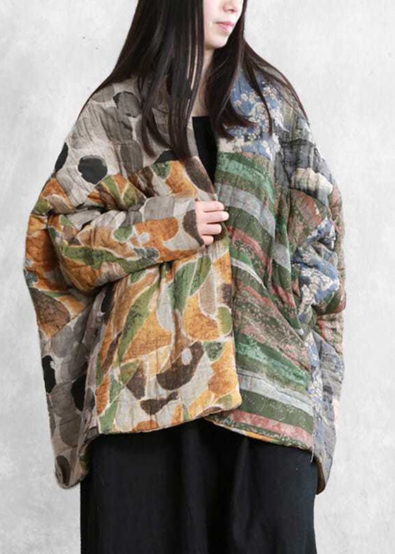 Italiaanse Oversized Parka's Met Fijne Katoenvulling En Patchworkprint Winter - Dames donsjacks