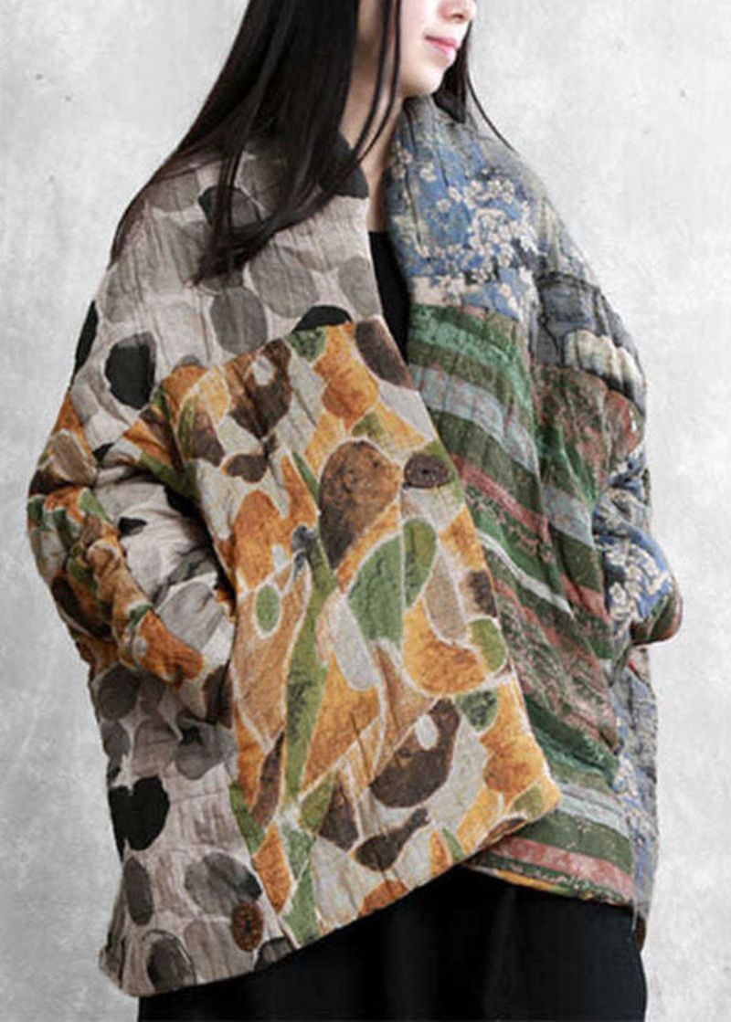 Italiaanse Oversized Parka's Met Fijne Katoenvulling En Patchworkprint Winter - Dames donsjacks