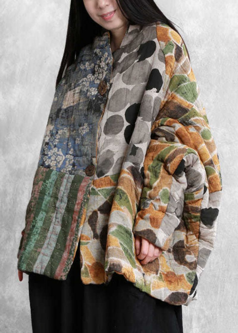 Italiaanse Oversized Parka's Met Fijne Katoenvulling En Patchworkprint Winter - Dames donsjacks