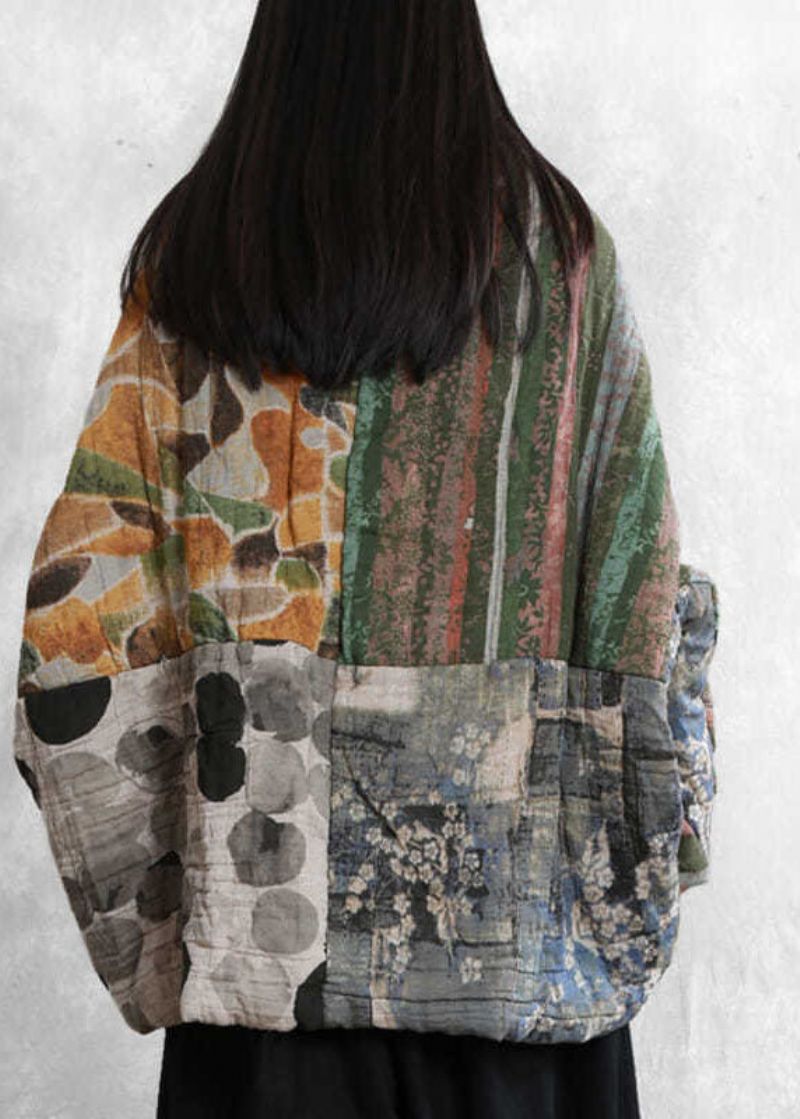 Italiaanse Oversized Parka's Met Fijne Katoenvulling En Patchworkprint Winter - Dames donsjacks