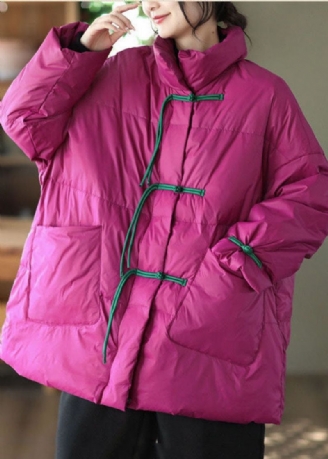 Italiaanse Roze Opstaande Kraag Oosterse Knoop Fijn Katoen Gevuld Parka's In Chinese Stijl Winter