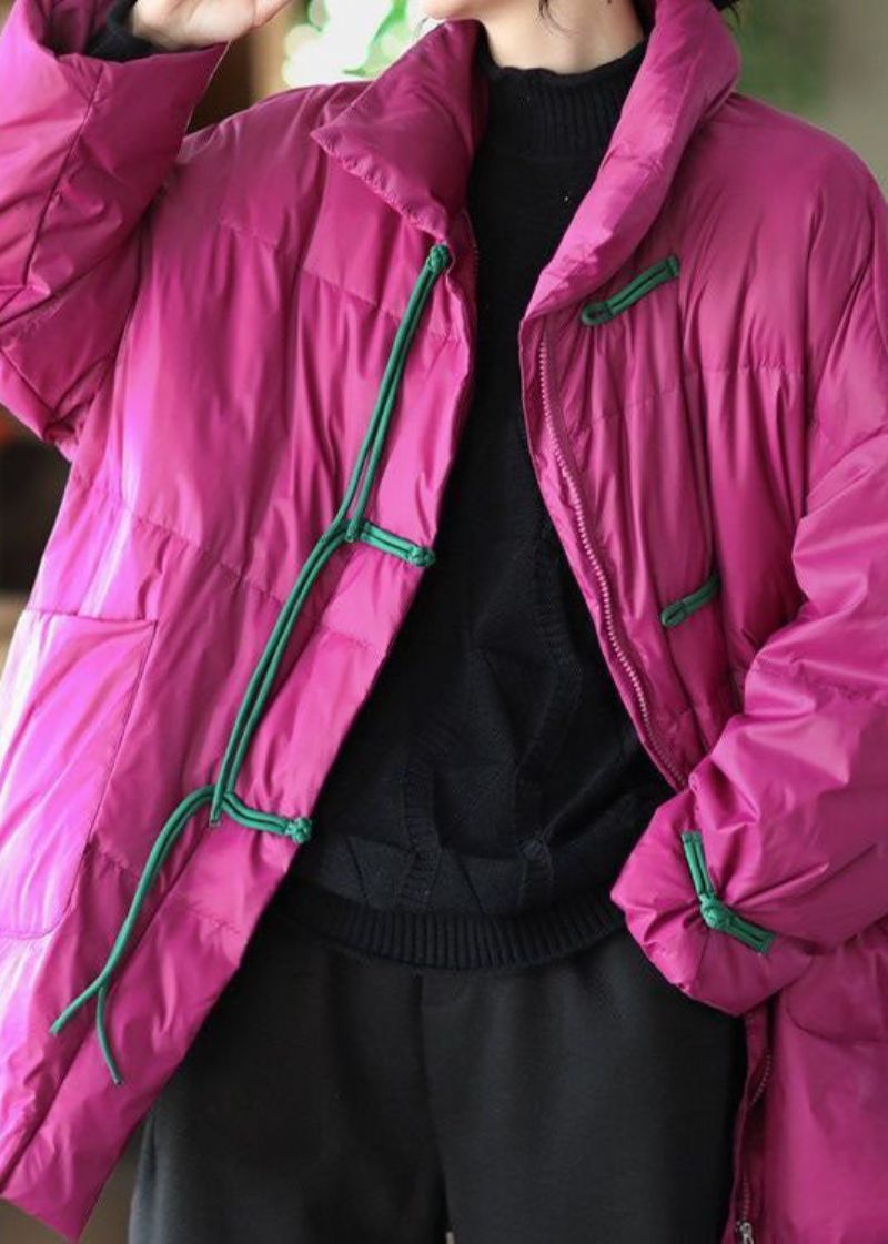 Italiaanse Roze Opstaande Kraag Oosterse Knoop Fijn Katoen Gevuld Parka's In Chinese Stijl Winter - Dames donsjacks