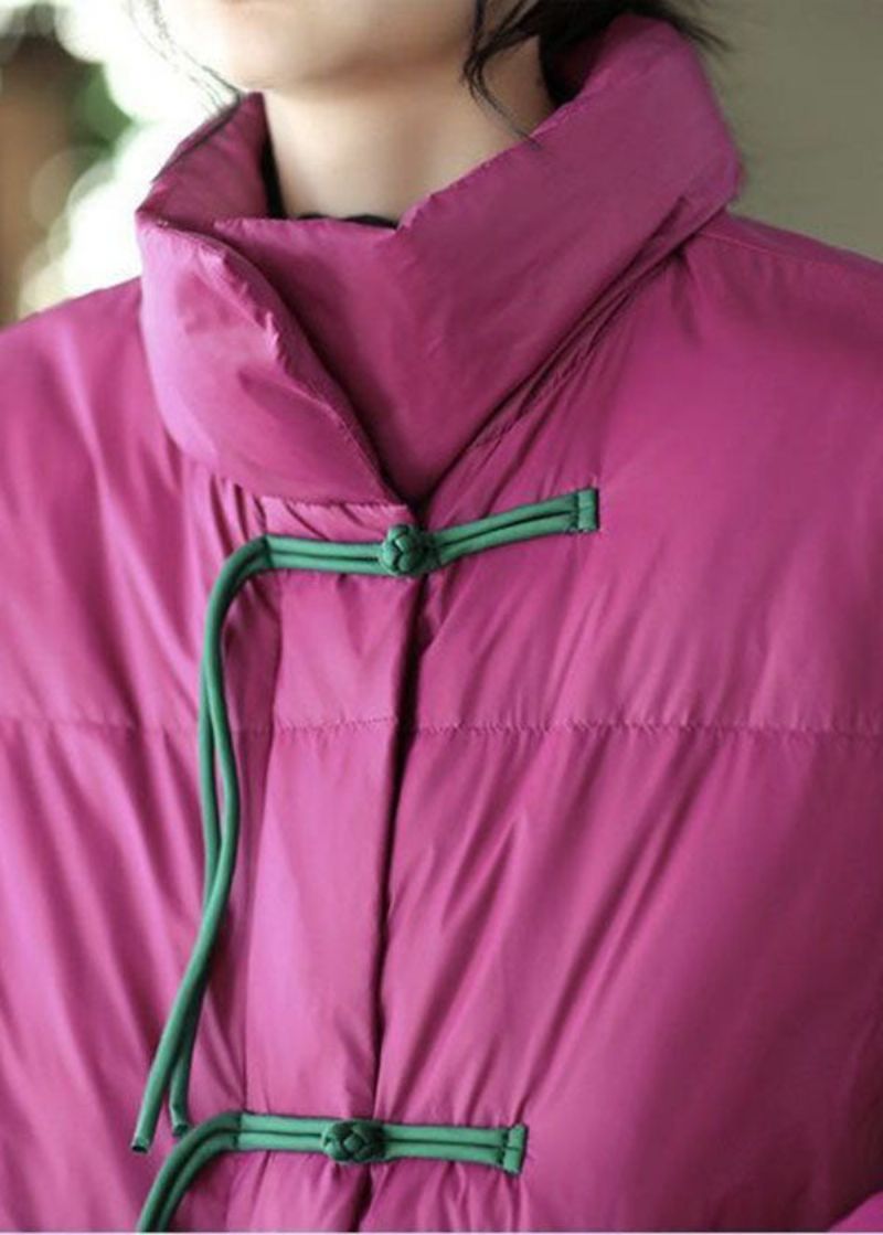 Italiaanse Roze Opstaande Kraag Oosterse Knoop Fijn Katoen Gevuld Parka's In Chinese Stijl Winter - Dames donsjacks