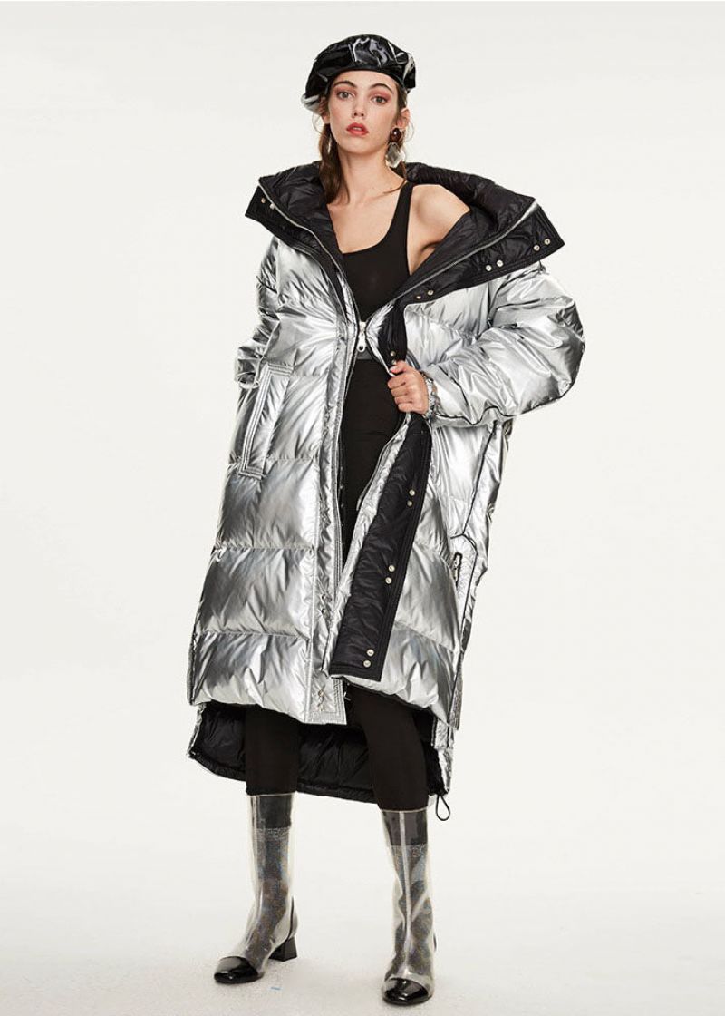 Italiaanse Zilverachtige Oversized Ritssluiting Met Verlengde Eendendons Winterjassen - Dames donsjacks