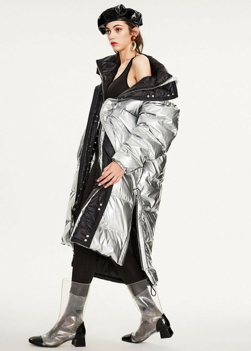 Italiaanse Zilverachtige Oversized Ritssluiting Met Verlengde Eendendons Winterjassen - Dames donsjacks