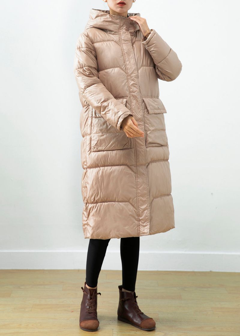 Kaki Eendendons Pufferjack Oversized Winterjas Met Capuchon - Dames donsjacks