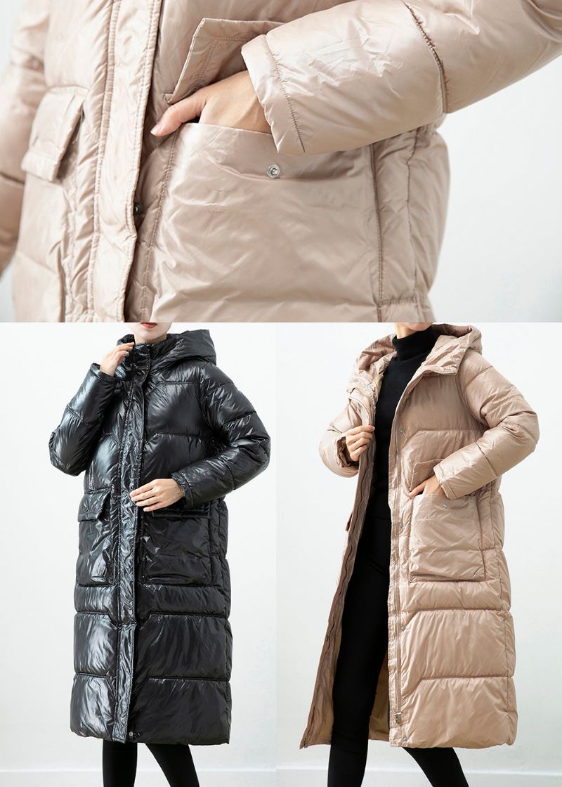 Kaki Eendendons Pufferjack Oversized Winterjas Met Capuchon - Dames donsjacks