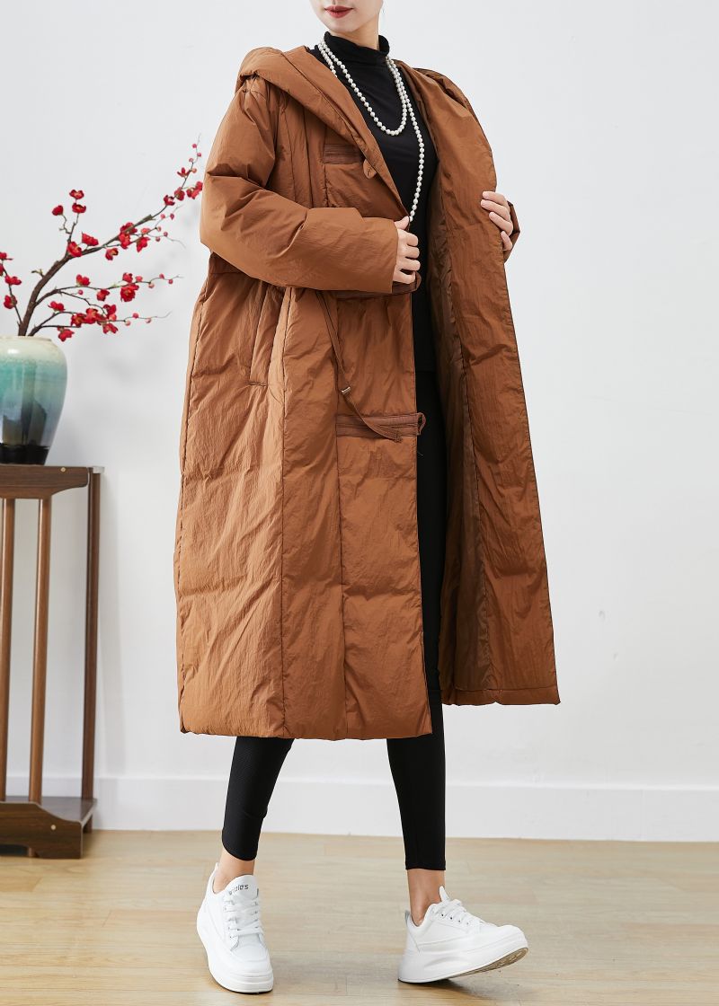 Koffie Patchwork Eendendons Puffers Jassen Met Capuchon Oversized Winter - Dames donsjacks