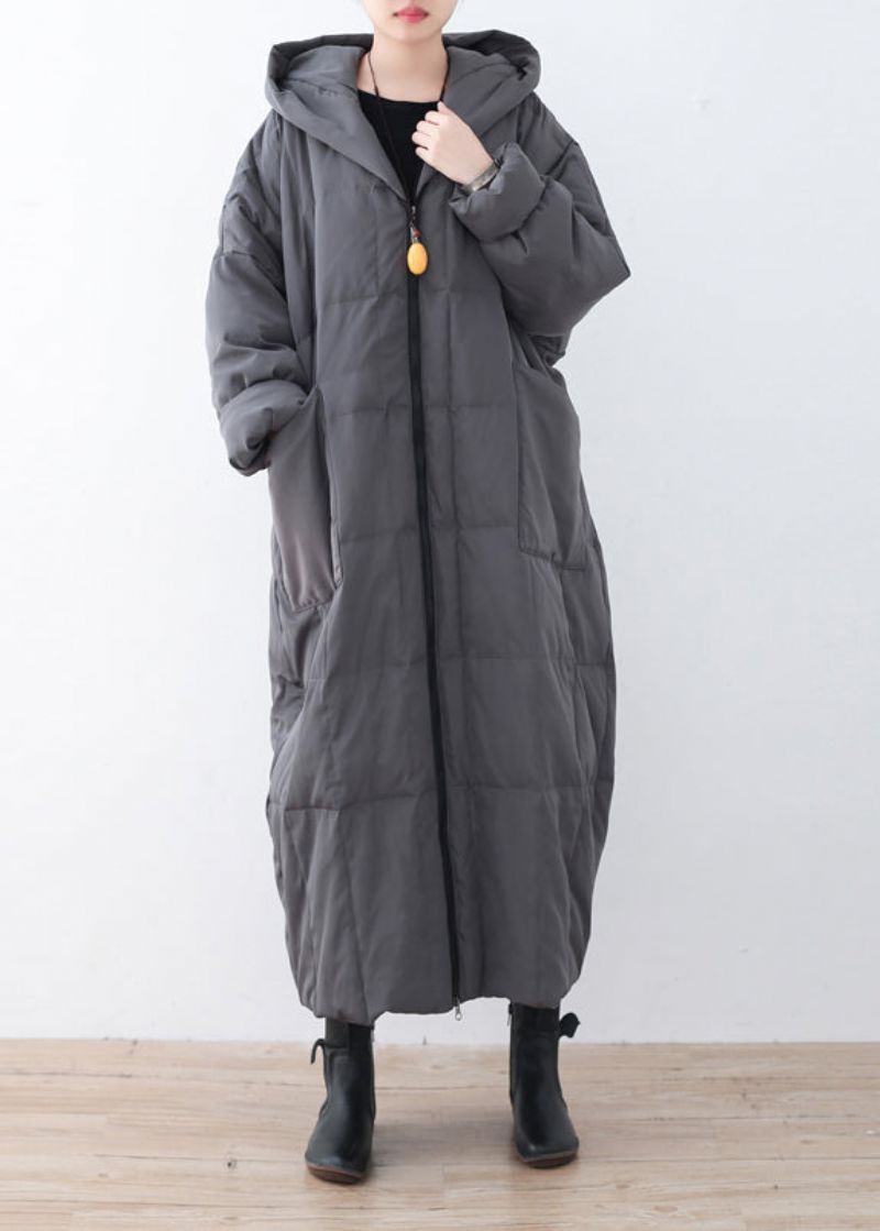 Limited Stock-grijze Warme Donsjas Plus Size Parka Dik Maxi-vest Met Capuchon