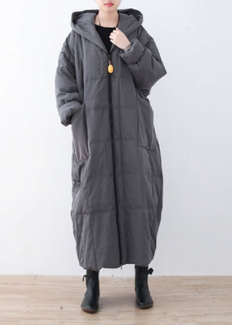 Limited Stock-grijze Warme Donsjas Plus Size Parka Dik Maxi-vest Met Capuchon