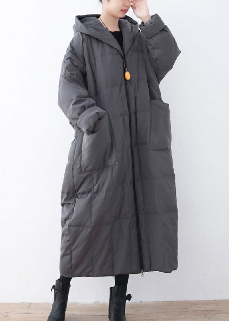 Limited Stock-grijze Warme Donsjas Plus Size Parka Dik Maxi-vest Met Capuchon - Grijs